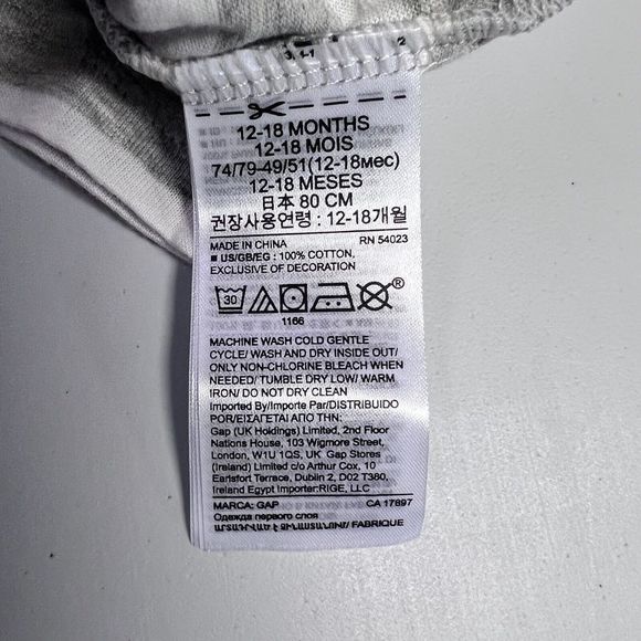 NWT Gap Baby 12 - 18 months Heather Gray White Stripe One piece Bear Embroidery - Picture 6 of 11